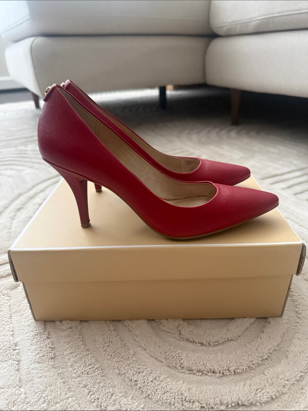 Michael Kors Red Pointed Leather Stiletto Pumps - Picture 3 of 8